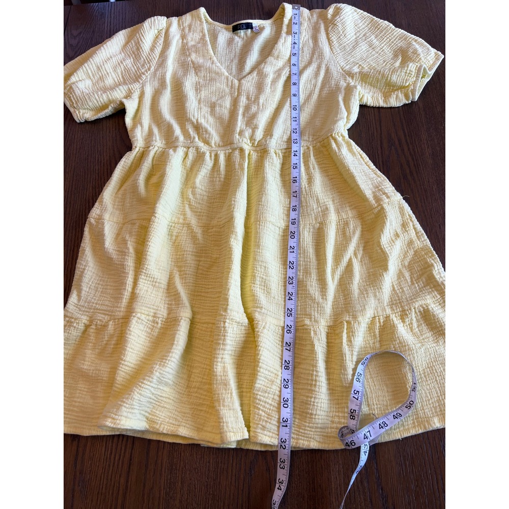 RD Style Mini Dress Yellow 100% Cotton Gauze Cottagecore Romantic Boho Babydoll - Picture 6 of 6